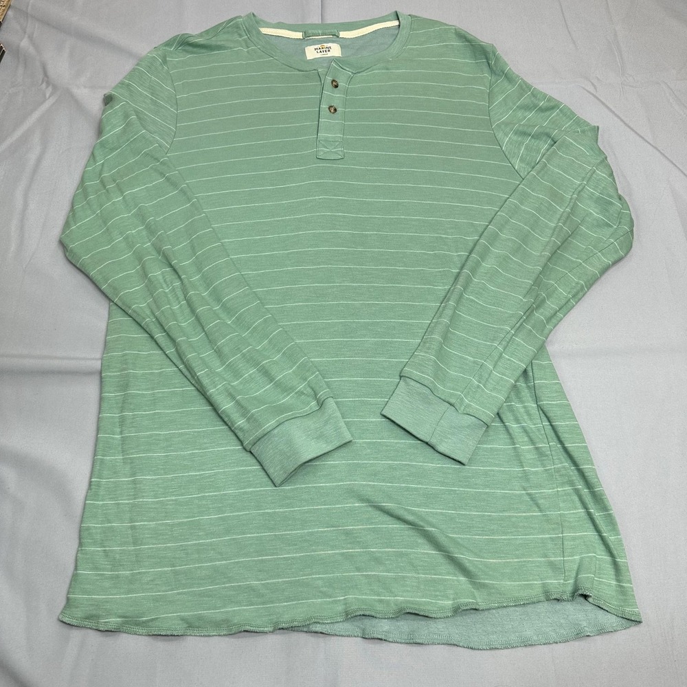 Marine Layer Shirt Mens Large Green Stripe Henley USA Soft Casual